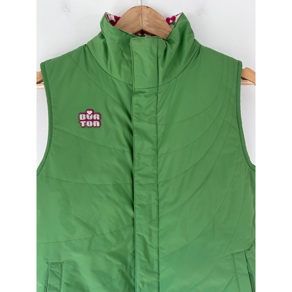 Burton Reversible Puffer Vest Green Pink Geometric Dot Girls XL Womens XS/S - Picture 3 of 12